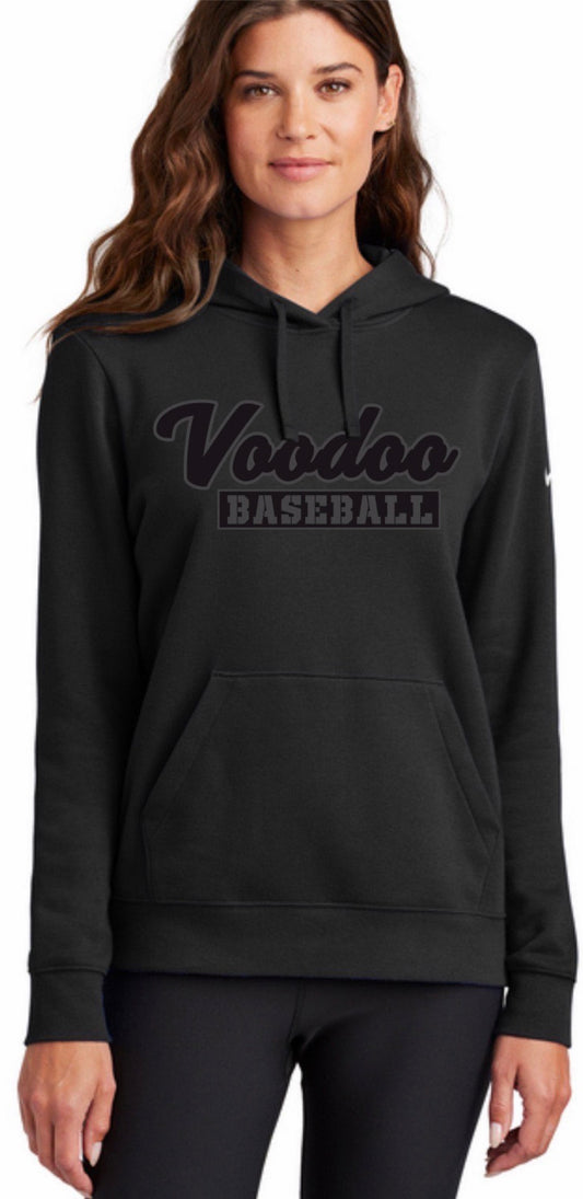 Nike Women's Club Fleece Sleeve Swoosh Pullover Hoodie Blackout logo